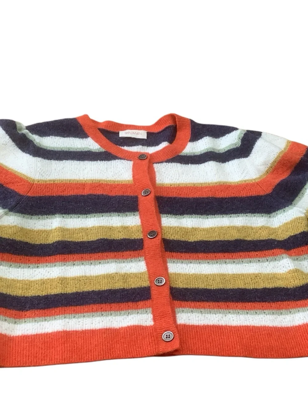 Anthropologie Banjanan 73% Alpaca Striped Cardigan Sweater XL Colorful Knit - Picture 5 of 12